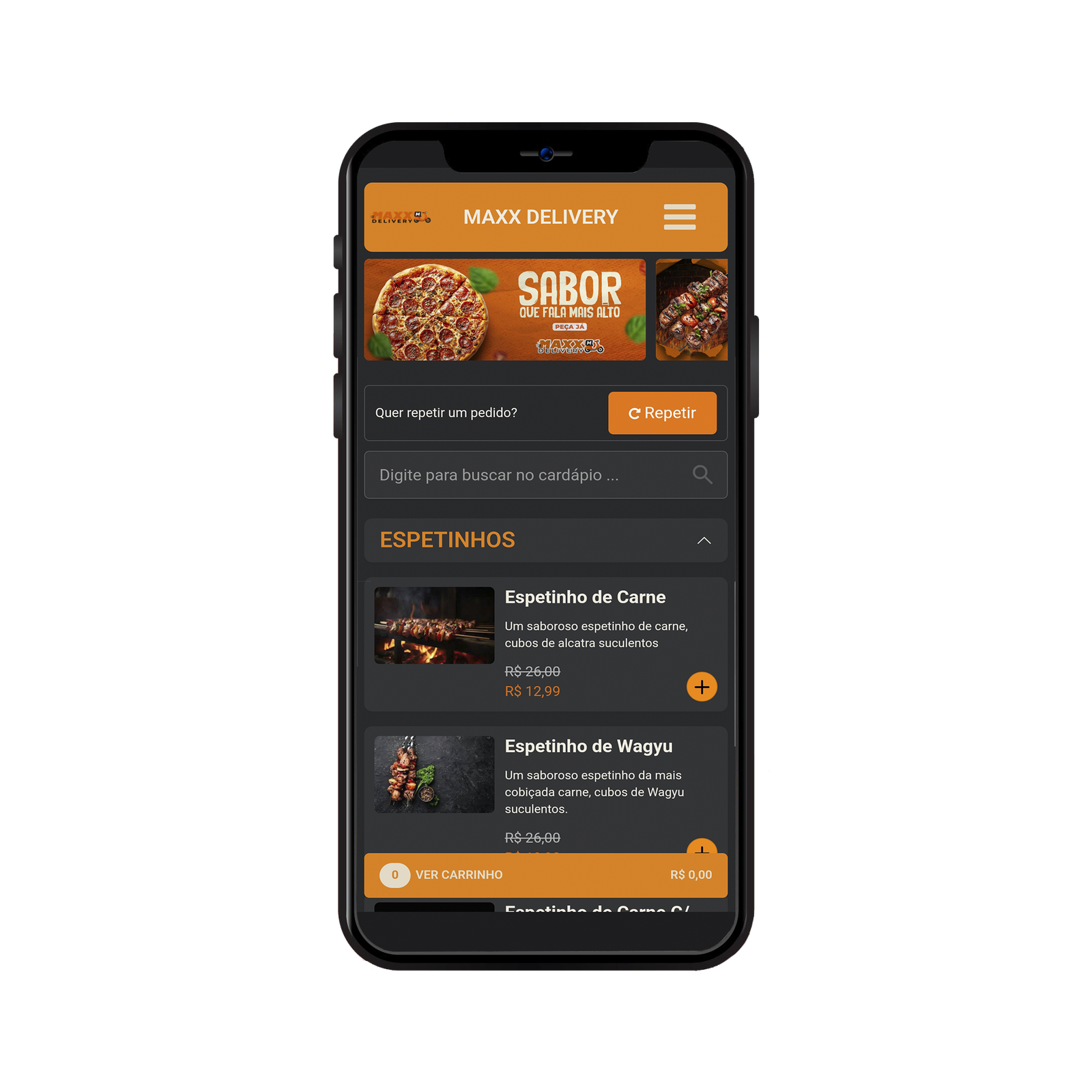 Interface do PDV Mobile MaxxDelivery em smartphone